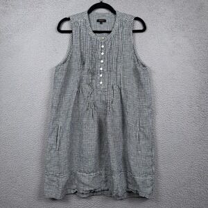 Quince Dress Womens L Black White Mini Gingham European Linen‎ Prairie Preppy
